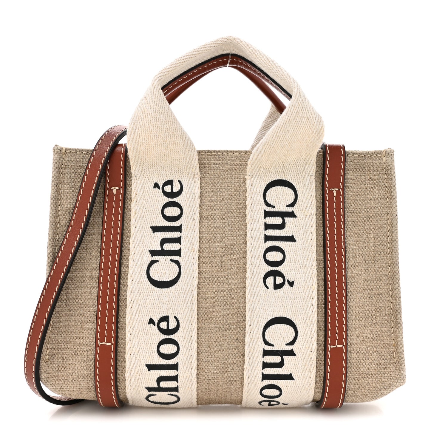 Cotton Calfskin Mini Woody Ribbon Tote White Brown