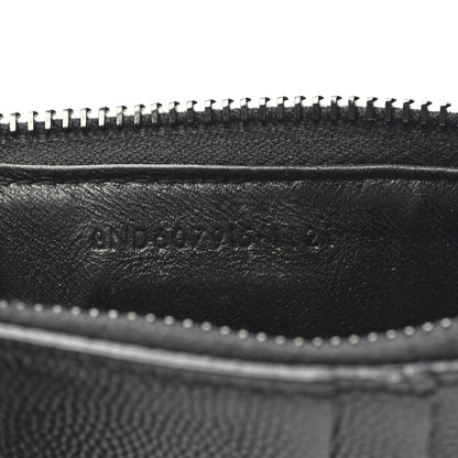 Saint Laurent Grain De Poudre Matelasse Chevron Monogram Fragments Zippered Card Case Black 6 of 7