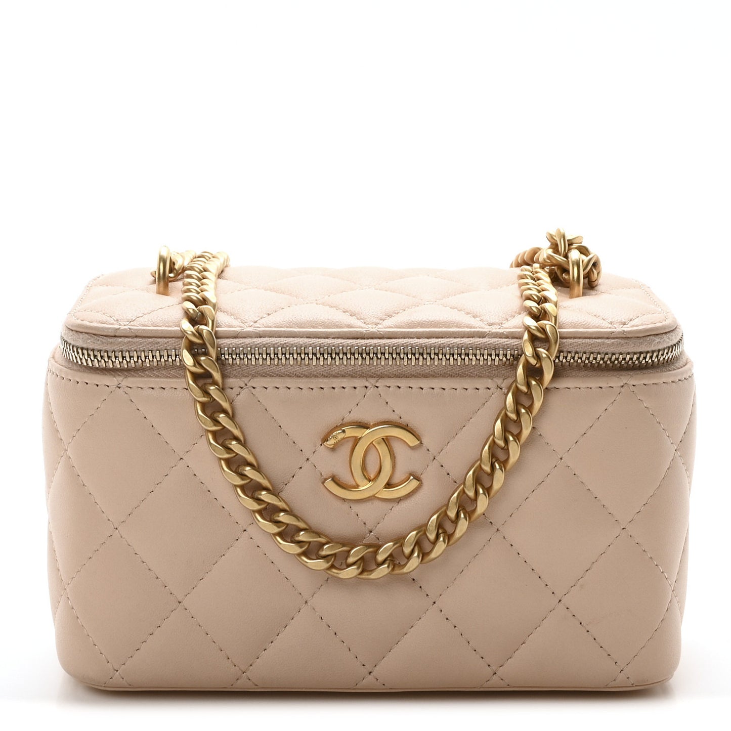 Lambskin Quilted Sweet Camellia Small Vanity Case With Chain Pink