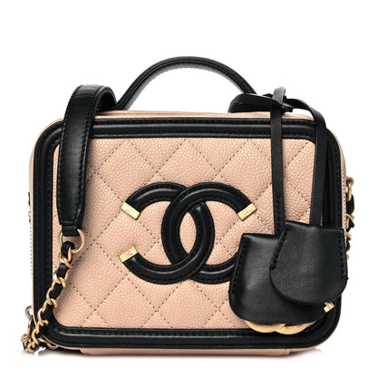 Chanel Caviar Quilted Small CC Filigree Vanity Case Beige Black 1 of 9