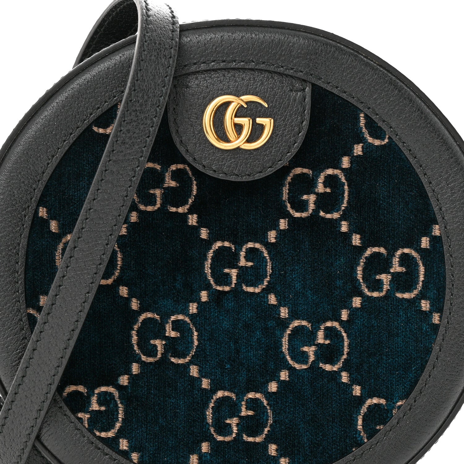 Gucci Velvet Calfskin GG Monogram Round Shoulder Bag Blue Beige 8 of 10