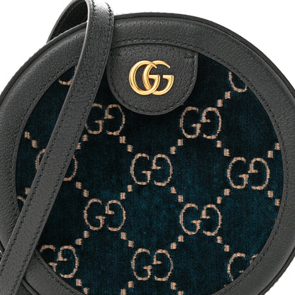 Gucci Velvet Calfskin GG Monogram Round Shoulder Bag Blue Beige 8 of 10
