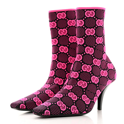 Gucci Technical Jersey Knit GG Monogram Square G 75mm Ankle Boots 36 Black Neon Fucsia 3 of 8