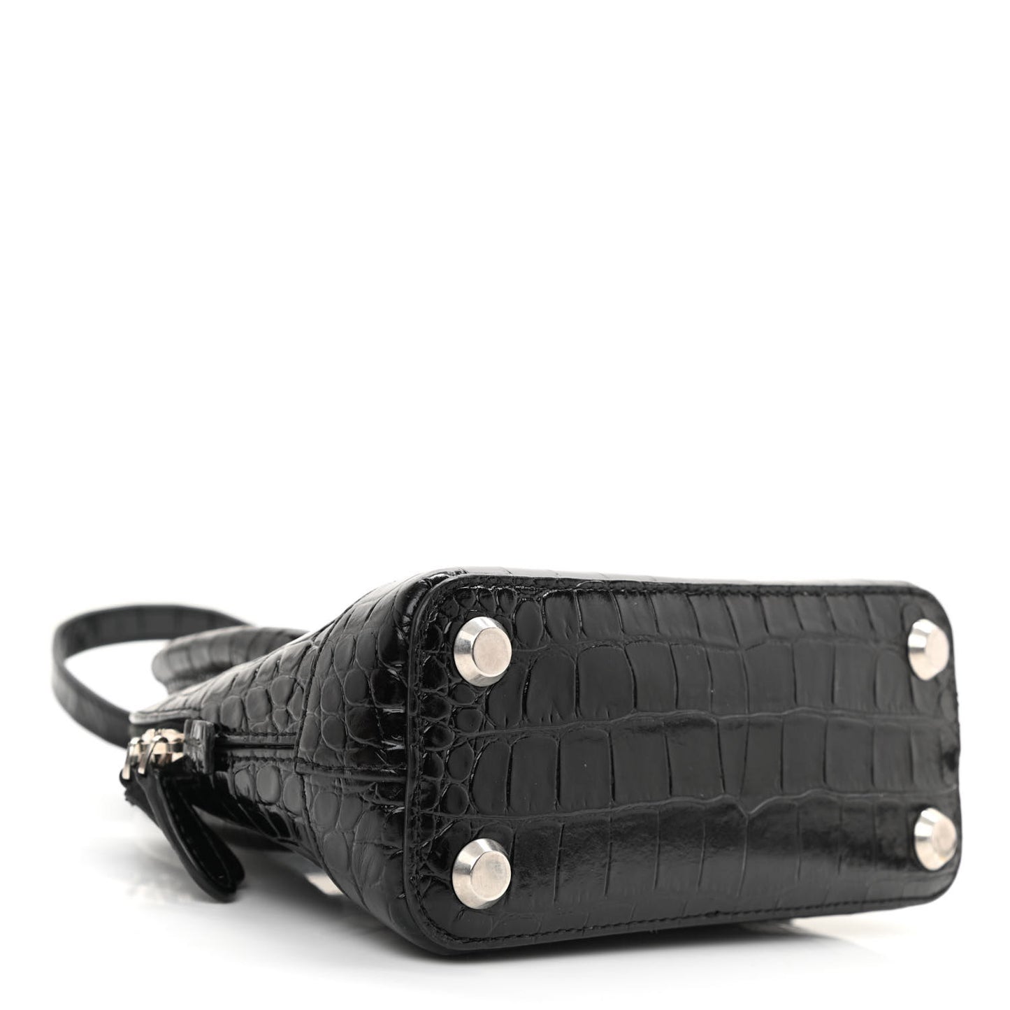 Calfskin Logo Crocodile Embossed XXS Ville Top Handle Bag Black White