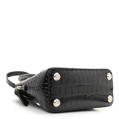 Balenciaga Calfskin Logo Crocodile Embossed XXS Ville Top Handle Bag Black White 4 of 11