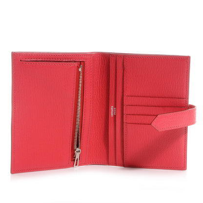 Hermes Chevre Mysore Bi-Color Compact Bearn Wallet Etoupe Bougainvillea 6 of 8