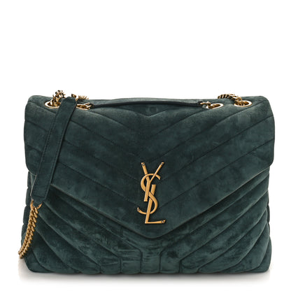 Saint Laurent Suede Y Quilted Monogram Medium Loulou Chain Satchel Deep Green 1 of 8