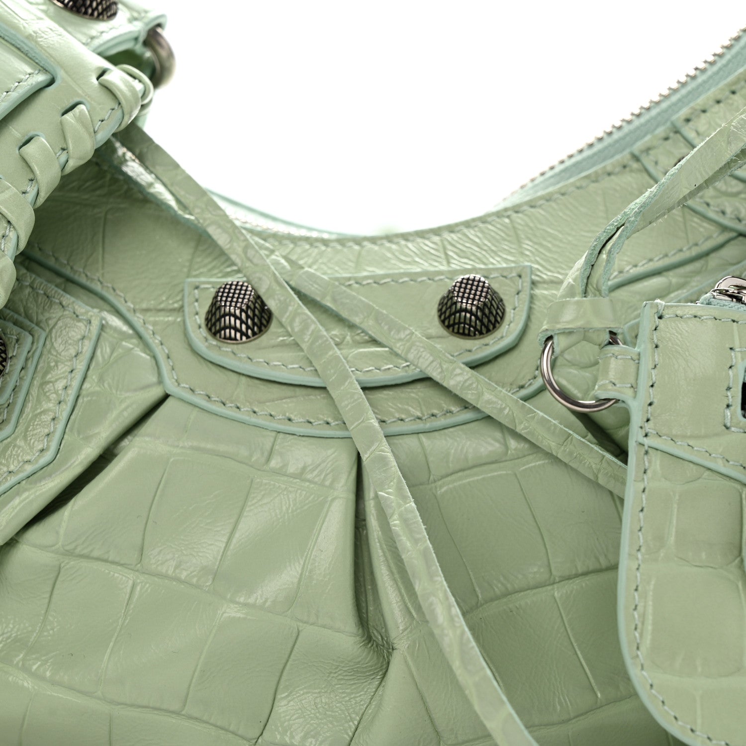 Balenciaga Extra Supple Calfskin Crocodile Embossed Le Cagole Shoulder Bag XS Light Green 8 of 10