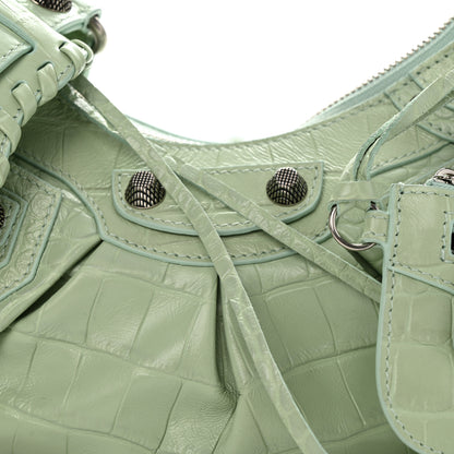 Balenciaga Extra Supple Calfskin Crocodile Embossed Le Cagole Shoulder Bag XS Light Green 8 of 10