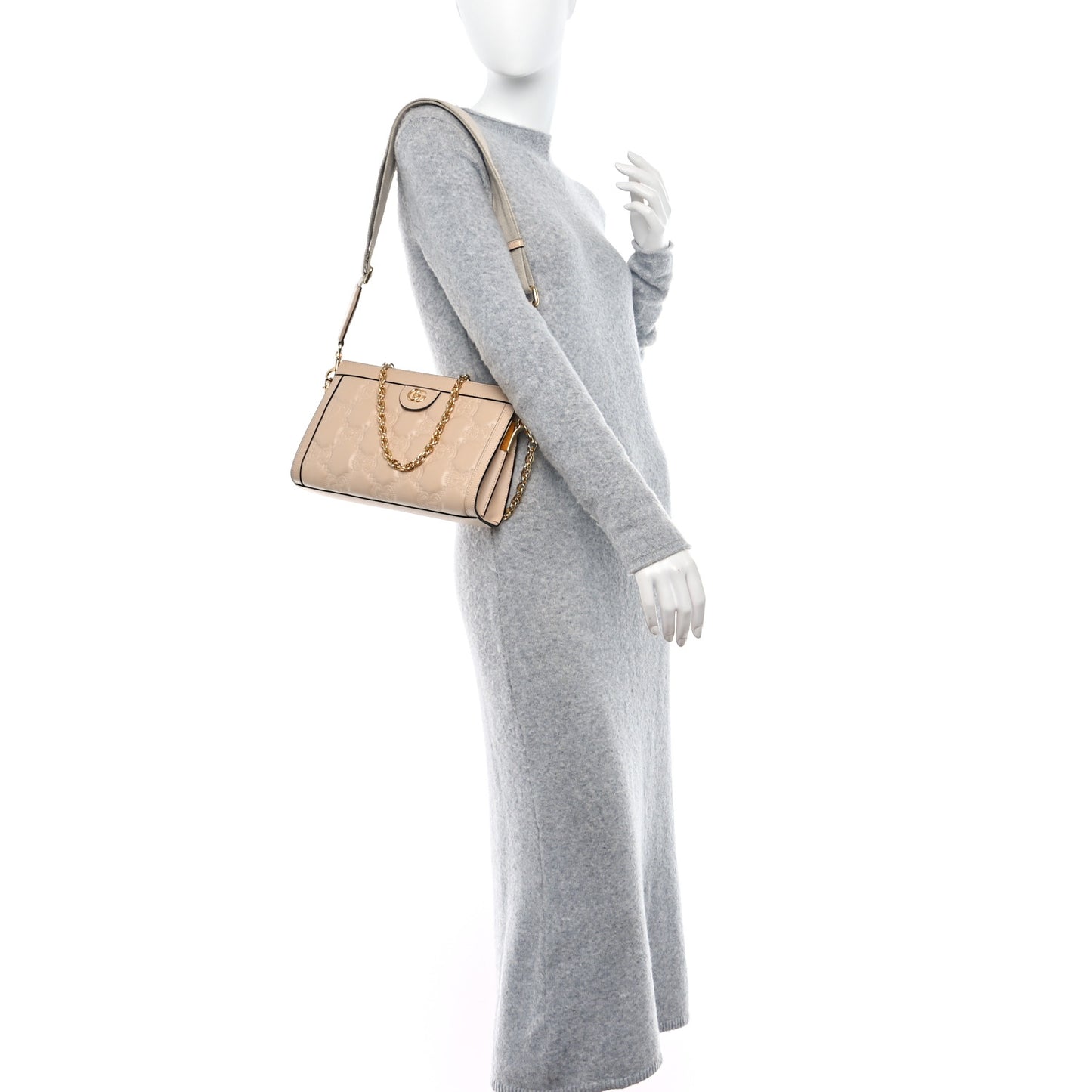 Calfskin GG Matelasse Small Slim Chain Shoulder Bag Naturale