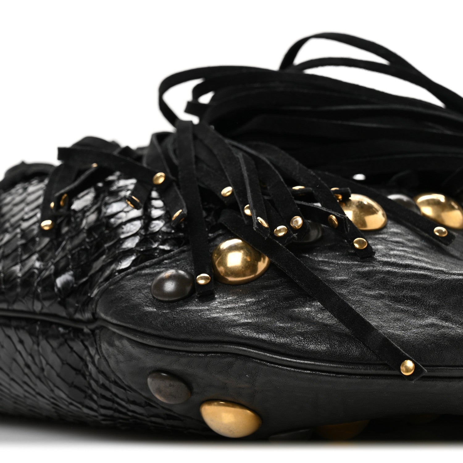Gucci Suede Snakeskin Fringe Babouska Hobo Black 10 of 11