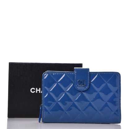 Chanel Patent Quilted Zip Pocket Wallet Blue 12 of 12