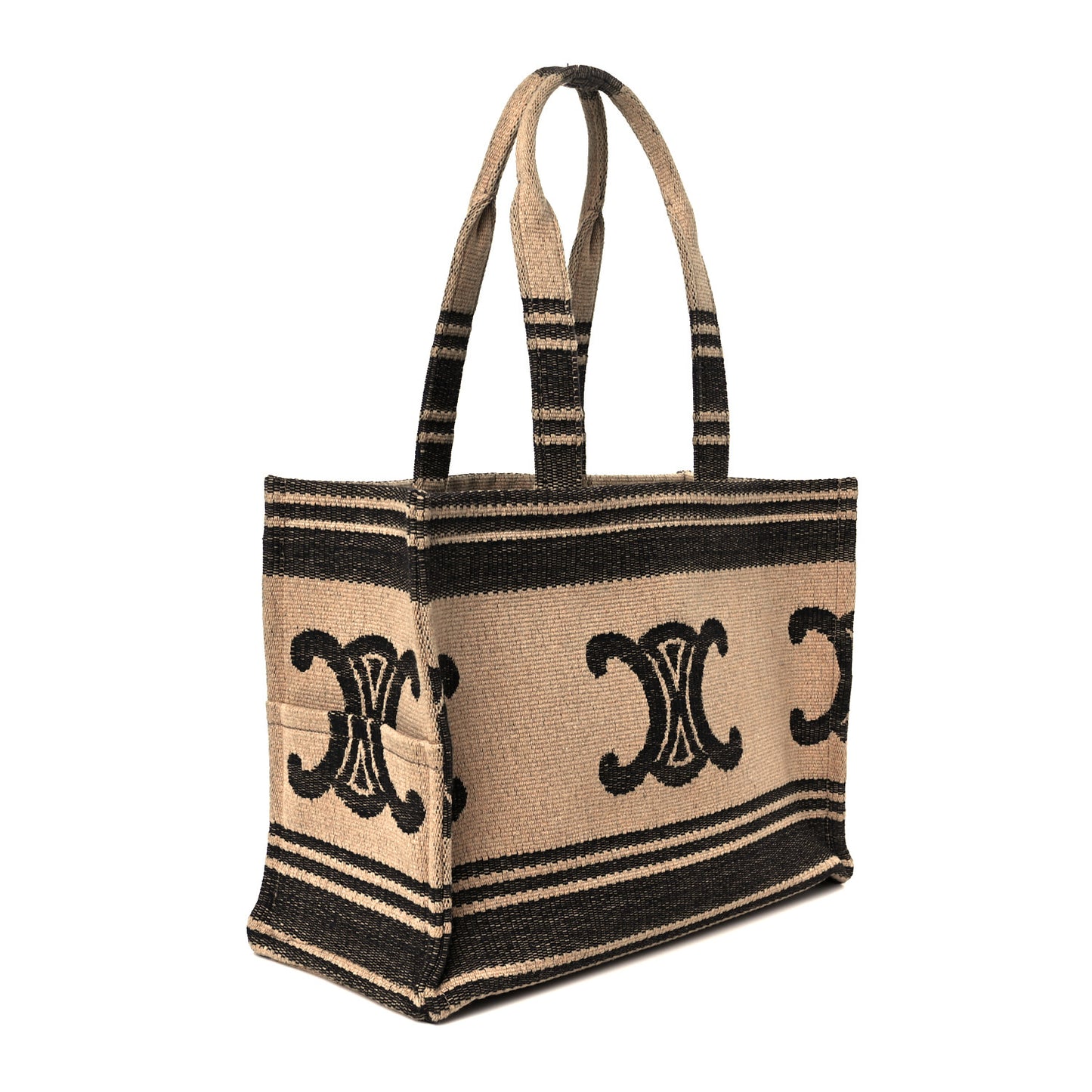 Jacquard Striped Triomphe Large Cabas Thais Beige Black