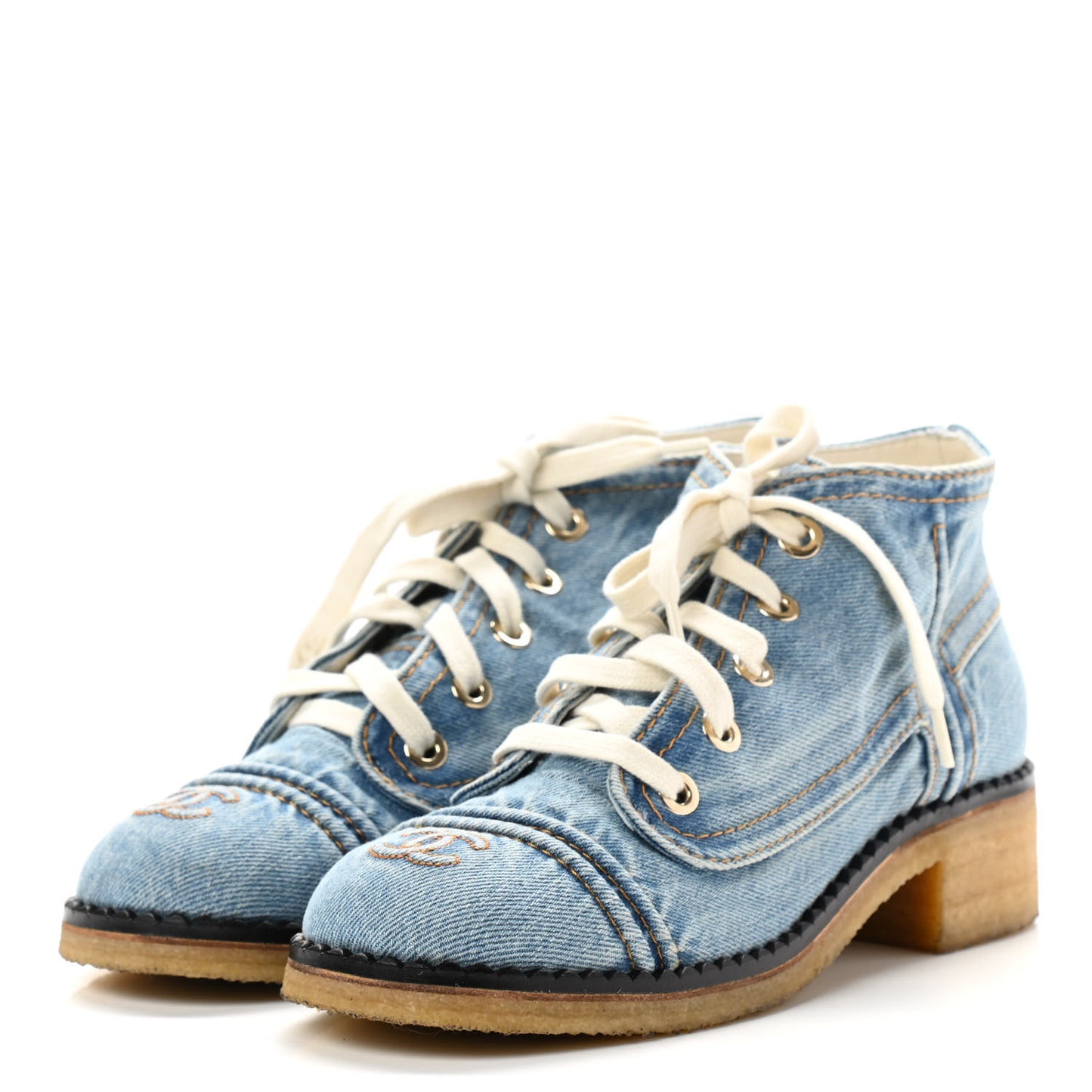 Denim Lace Up Boots 38.5 Light Blue