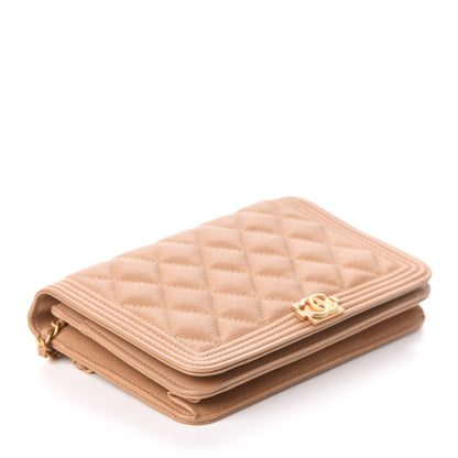 Chanel Caviar Quilted Boy Wallet On Chain WOC Dark Beige 4 of 10