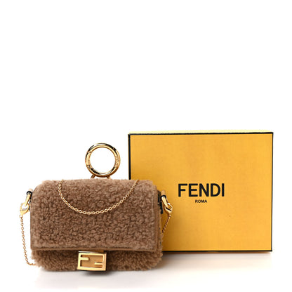 Fendi Curly Shearling Shiny Nappa Nano Baguette Charm Camel 8 of 8