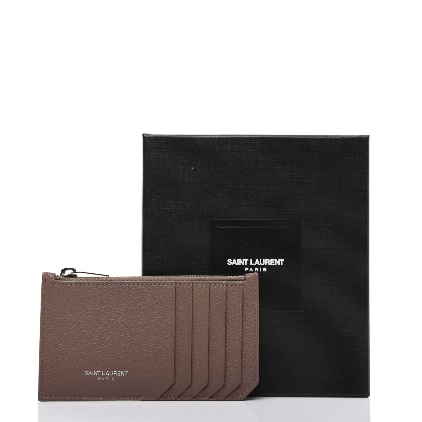 Grained Calfskin 5 Fragments Zip Pouch Card Holder Taupe