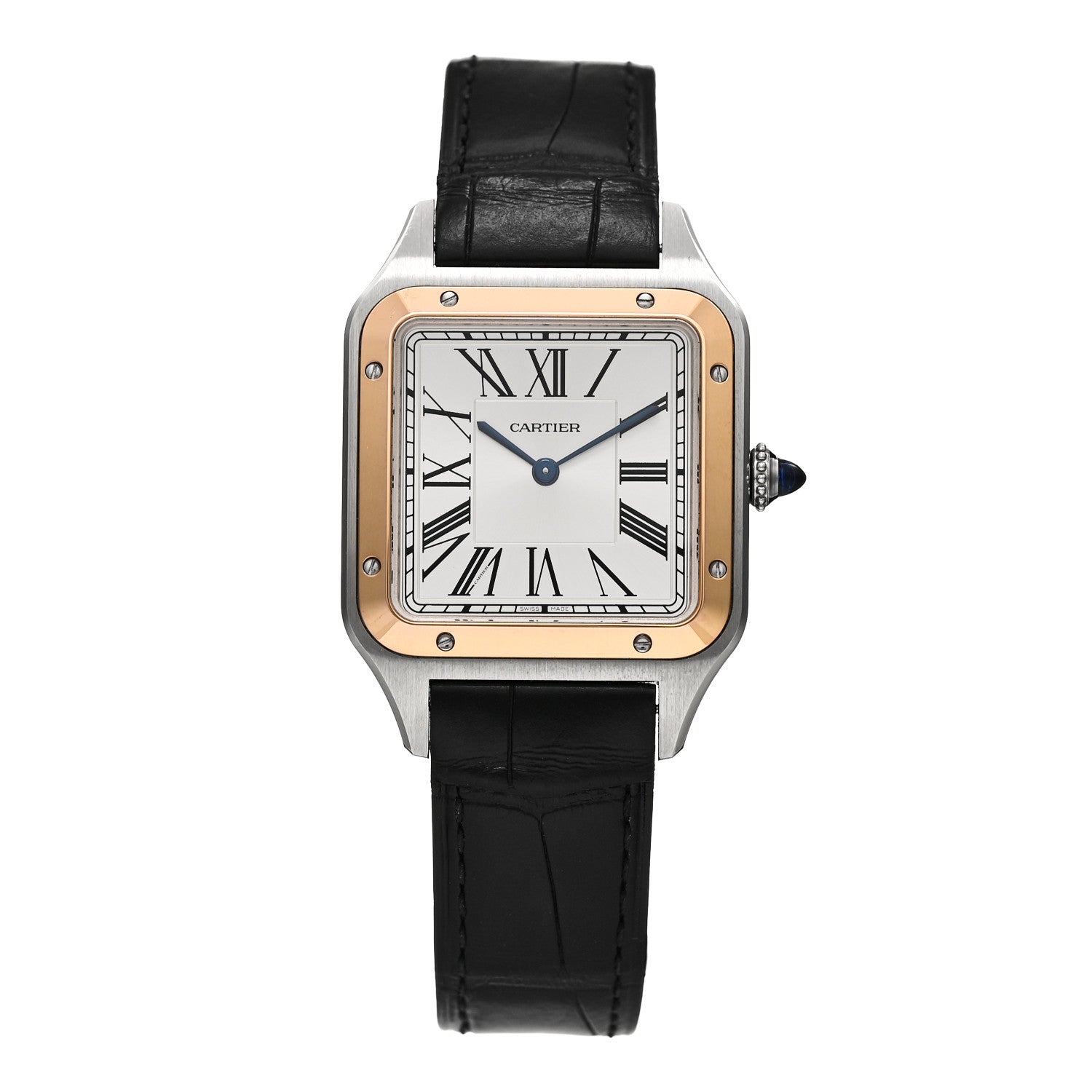 Cartier Stainless Steel 18K Pink Gold Alligator 31.4mm Santos Dumont Quartz Watch 1 of 5