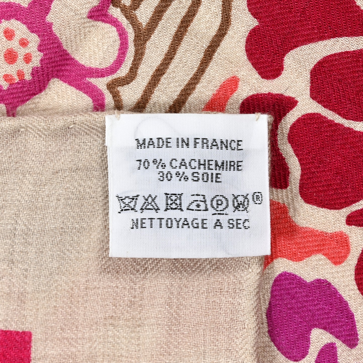 Cashmere Silk Bingata Shawl 140 Naturel Fuchsia Rose Poudre
