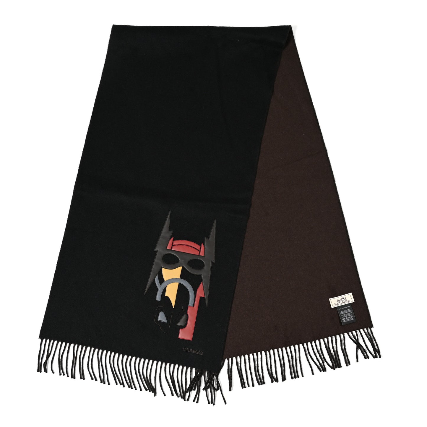 Cashmere Lambskin Patch Cuir Super H Muffler Black Marron Pollen