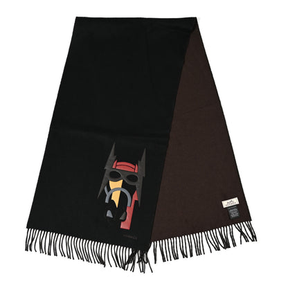 Hermes Cashmere Lambskin Patch Cuir Super H Muffler Black Marron Pollen 2 of 6