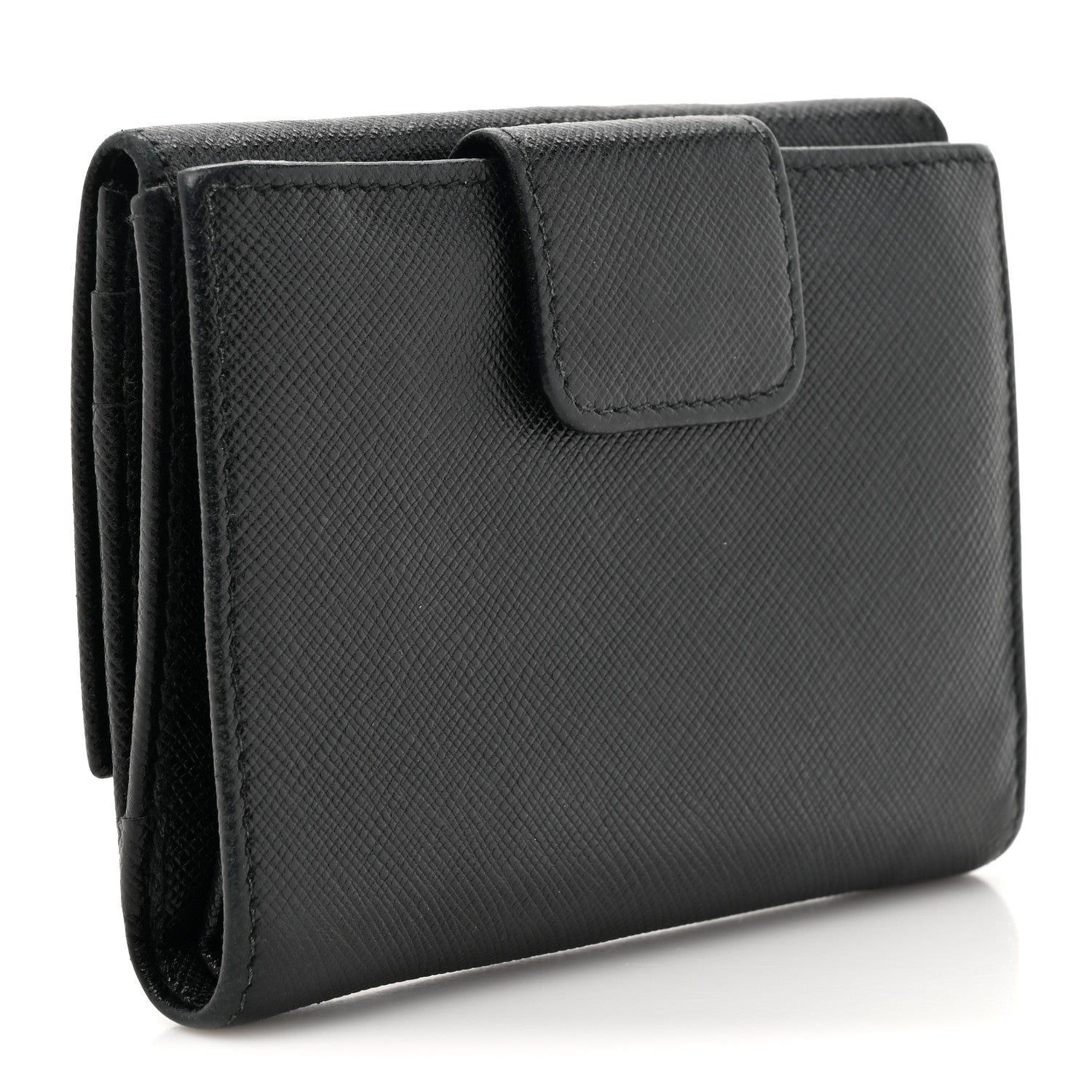 Prada Saffiano Small Triangle Bi-Fold Wallet Black 3 of 11