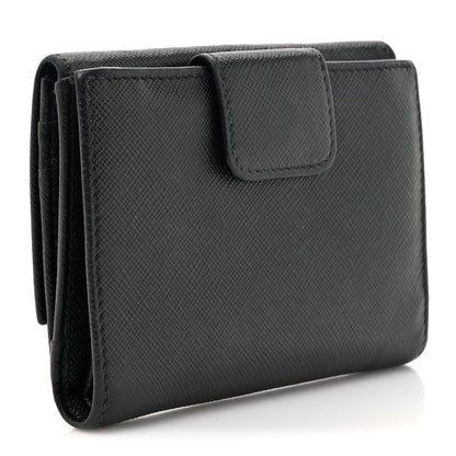 Prada Saffiano Small Triangle Bi-Fold Wallet Black 3 of 11