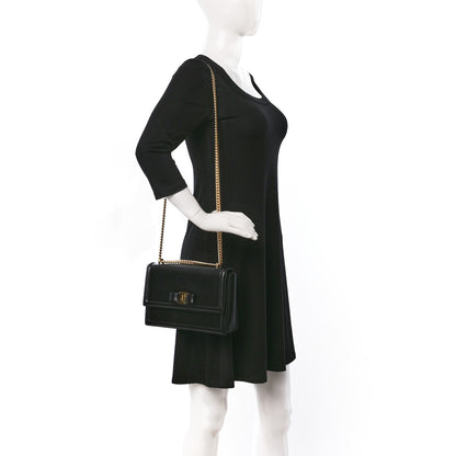 Salvatore Ferragamo Hammered Calfskin Vara Bow Chain Flap Crossbody Black 2 of 8