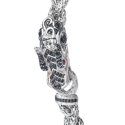 John Hardy Sterling Silver Black Sapphire Ruby Legends Naga Dragon Braided Chain Necklace 4 of 6