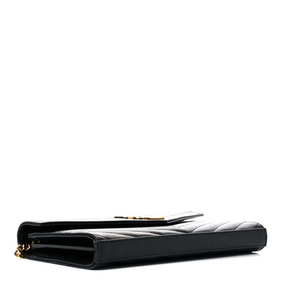 Saint Laurent Grain De Poudre Matelasse Chevron Monogram Chain Wallet Black 4 of 12