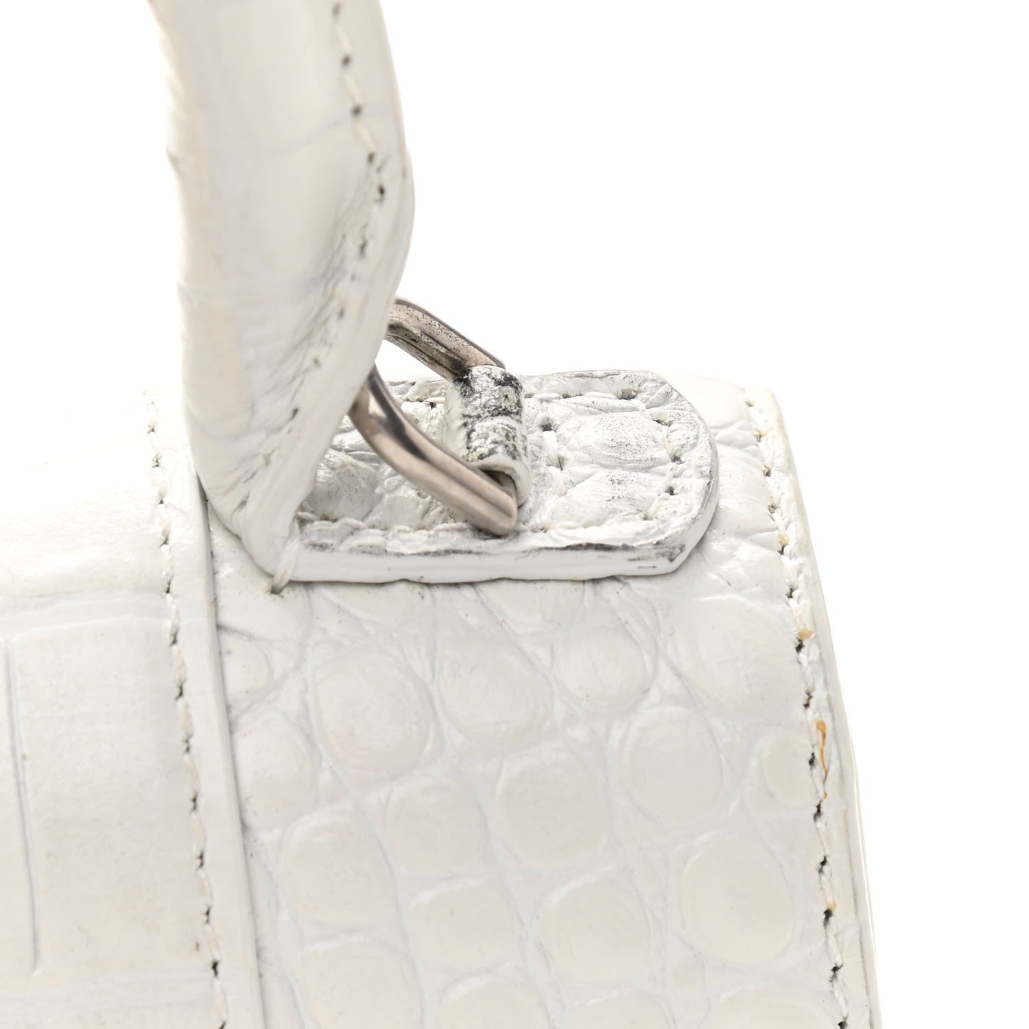 Balenciaga Shiny Calfskin Crocodile Embossed Hourglass Top Handle Bag XS White 13 of 13