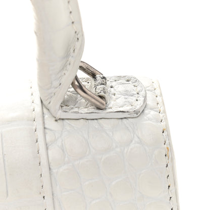 Balenciaga Shiny Calfskin Crocodile Embossed Hourglass Top Handle Bag XS White 13 of 13