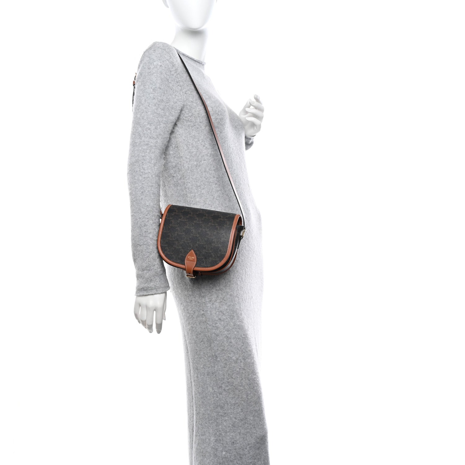 Celine Triomphe Canvas Medium Folco Bag Tan 2 of 10