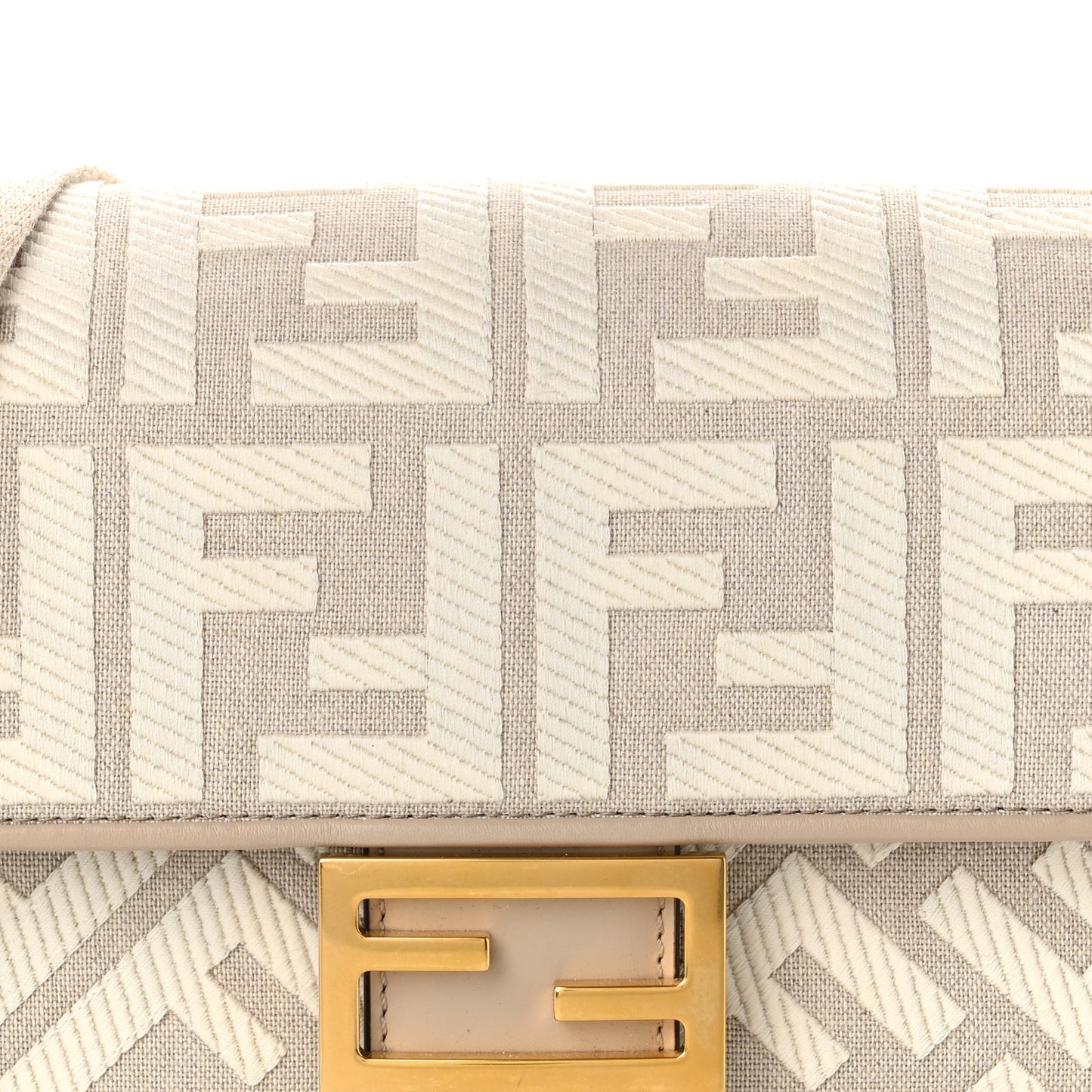 Canvas Vitello King FF Embroidered Baguette Grezzo White Nuvola