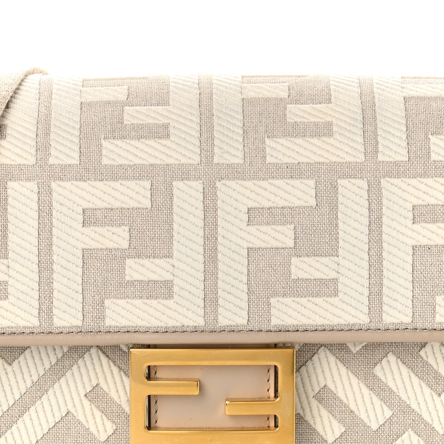 Fendi Canvas Vitello King FF Embroidered Baguette Grezzo White Nuvola 8 of 10