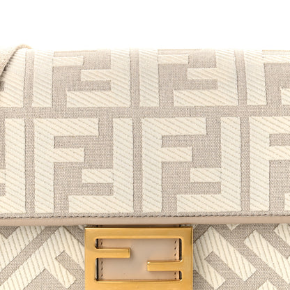 Fendi Canvas Vitello King FF Embroidered Baguette Grezzo White Nuvola 8 of 10