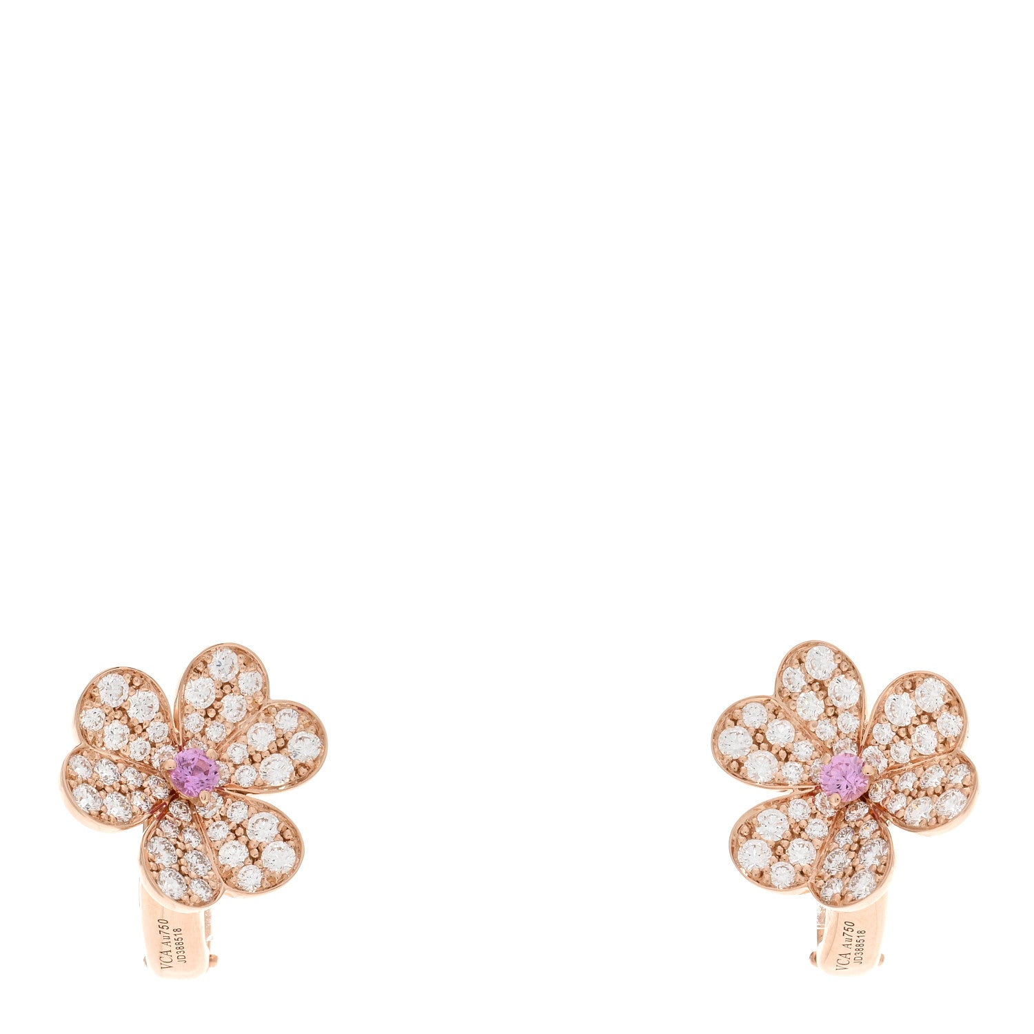Van Cleef & Arpels 18K Rose Gold Diamond Pink Sapphire Small Frivole Earrings 1 of 5