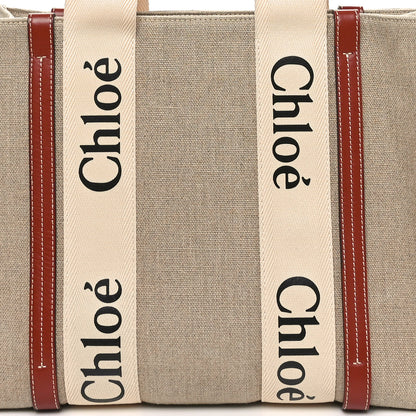 Chloe Linen Calfskin Medium Woody Ribbon Tote White Brown 8 of 10