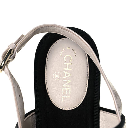 Chanel Patent Lambskin Quilted Chain CC Thong Sandals 37 Ivory Black 7 of 7
