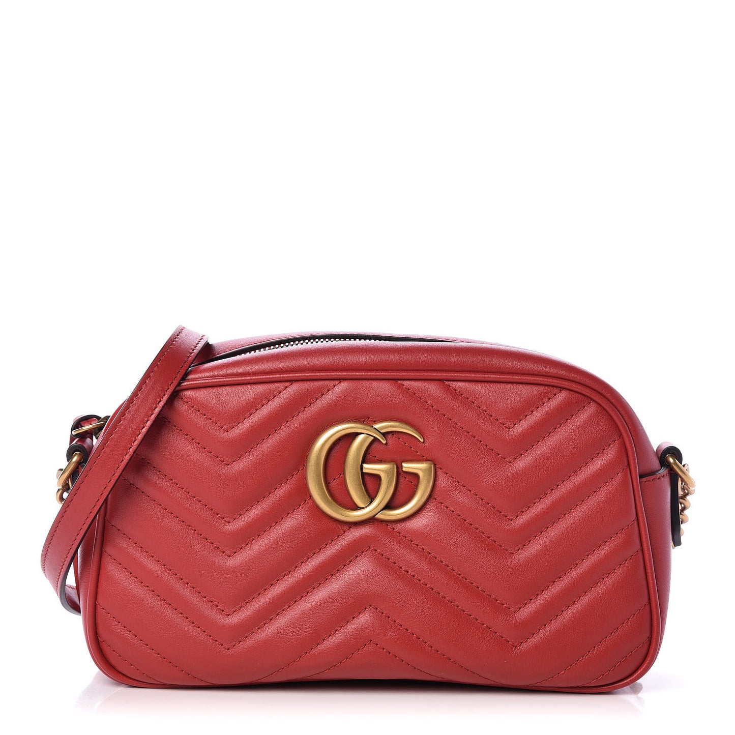 Calfskin Matelasse Small GG Marmont Chain Shoulder Bag Hibiscus Red