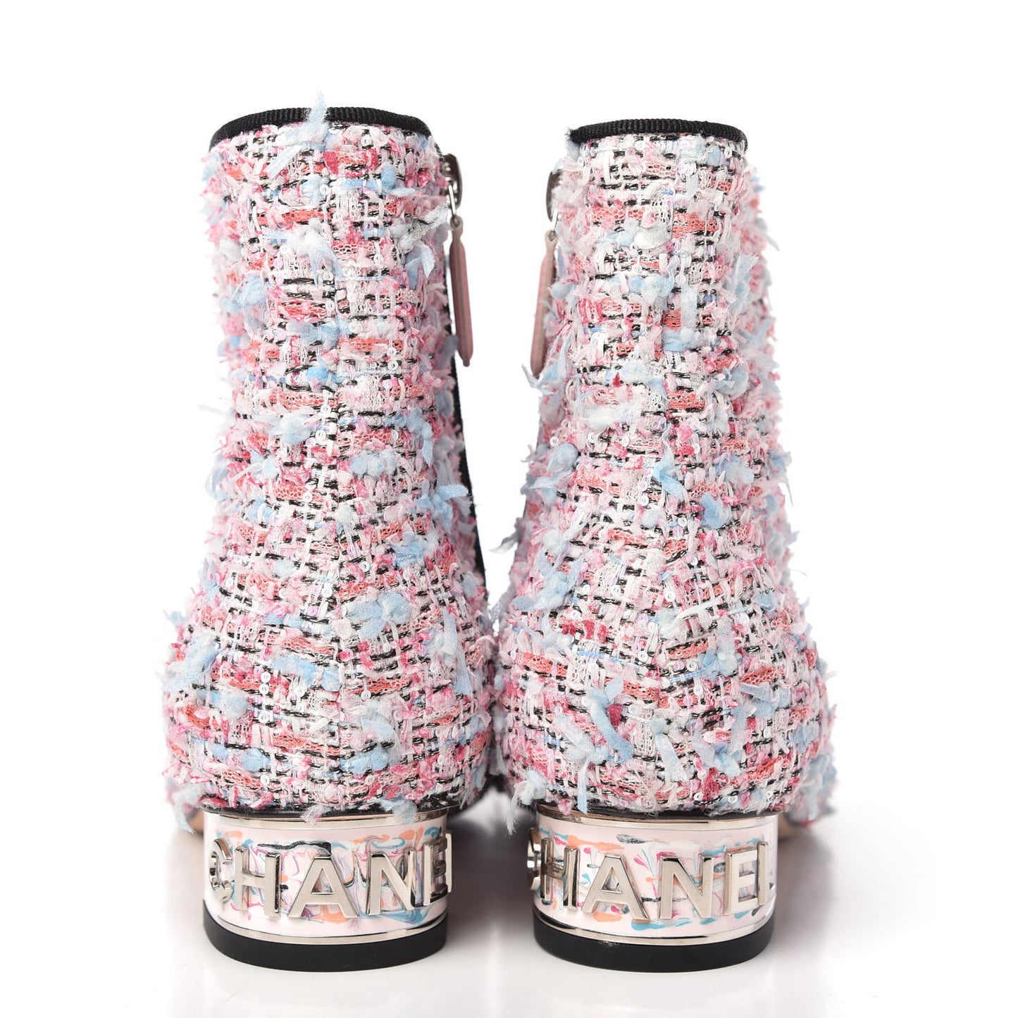 Tweed Cap Toe CC Short Boots 37.5 Pink Blue Black