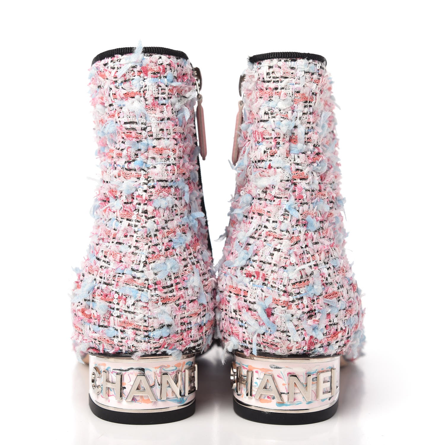 Chanel Tweed Cap Toe CC Short Boots 37.5 Pink Blue Black 6 of 10