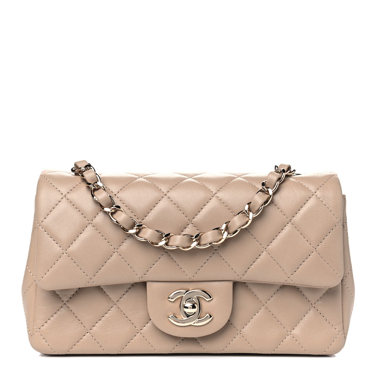 Chanel Lambskin Quilted Mini Rectangular Flap Dark Beige 1 of 5