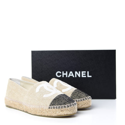 Chanel Linen Sequin CC Espadrilles 37 Beige Black 12 of 12