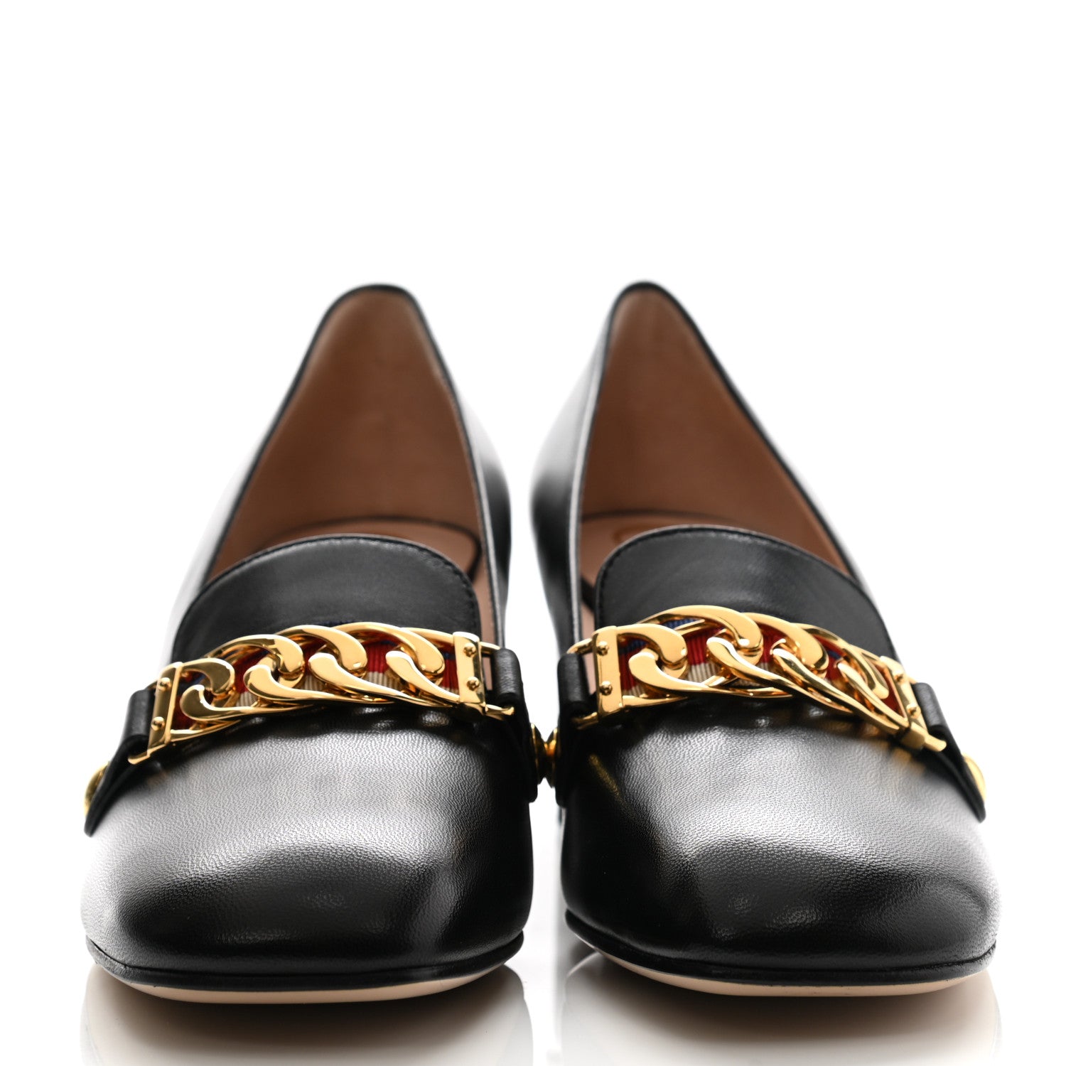 Gucci Malaga Kid Sylvie Web Chain Mid Heel Loafers 37 Black 2 of 9