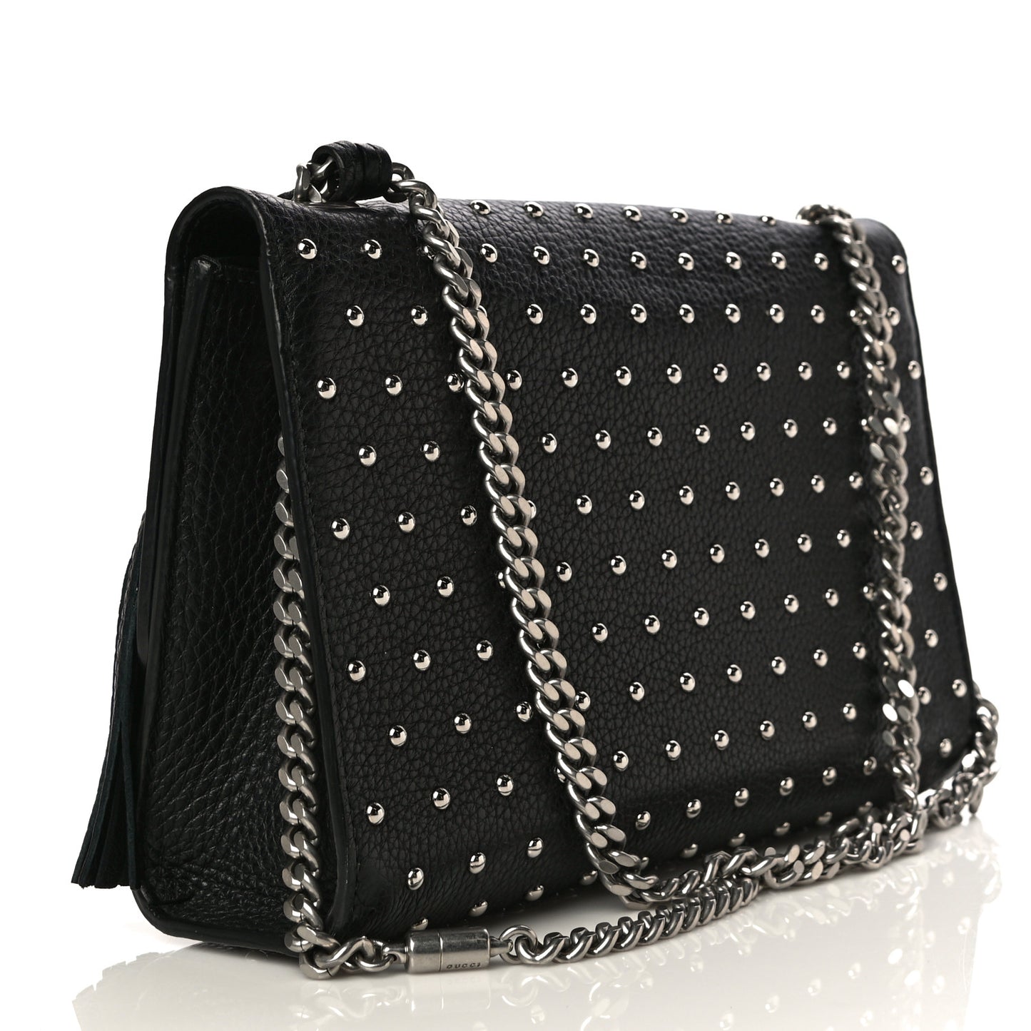 Calfskin Studded Medium Miss Bamboo Shoulder Bag Black