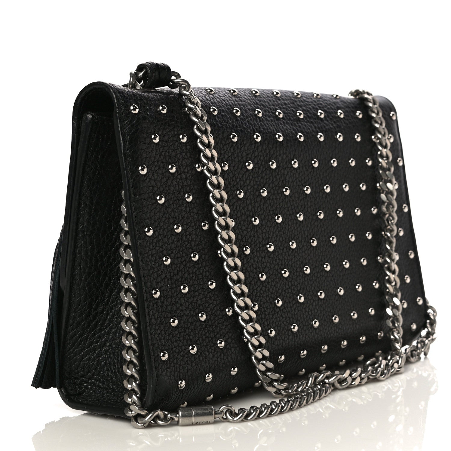 Gucci Calfskin Studded Medium Miss Bamboo Shoulder Bag Black 3 of 12