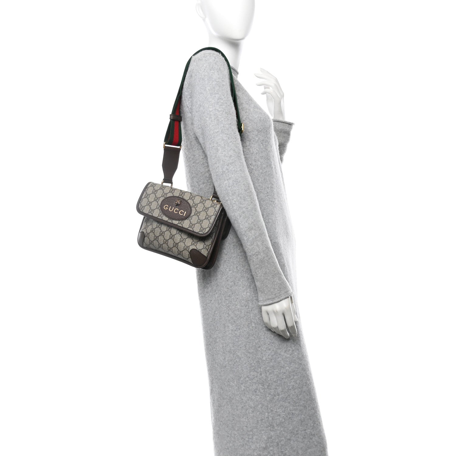 Gucci GG Supreme Monogram Web Small Neo Vintage Double Flap Messenger Bag Beige New Acero 2 of 12