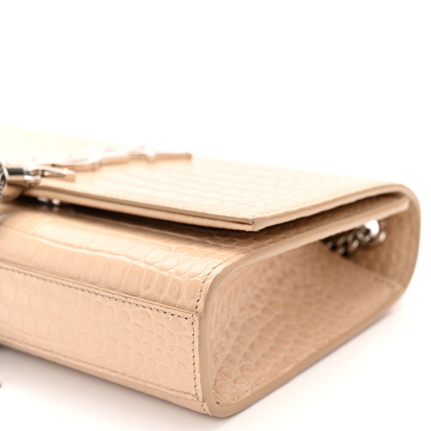 Calfskin Crocodile Embossed Small Classic Monogram Kate Tassel Satchel Nude Powder
