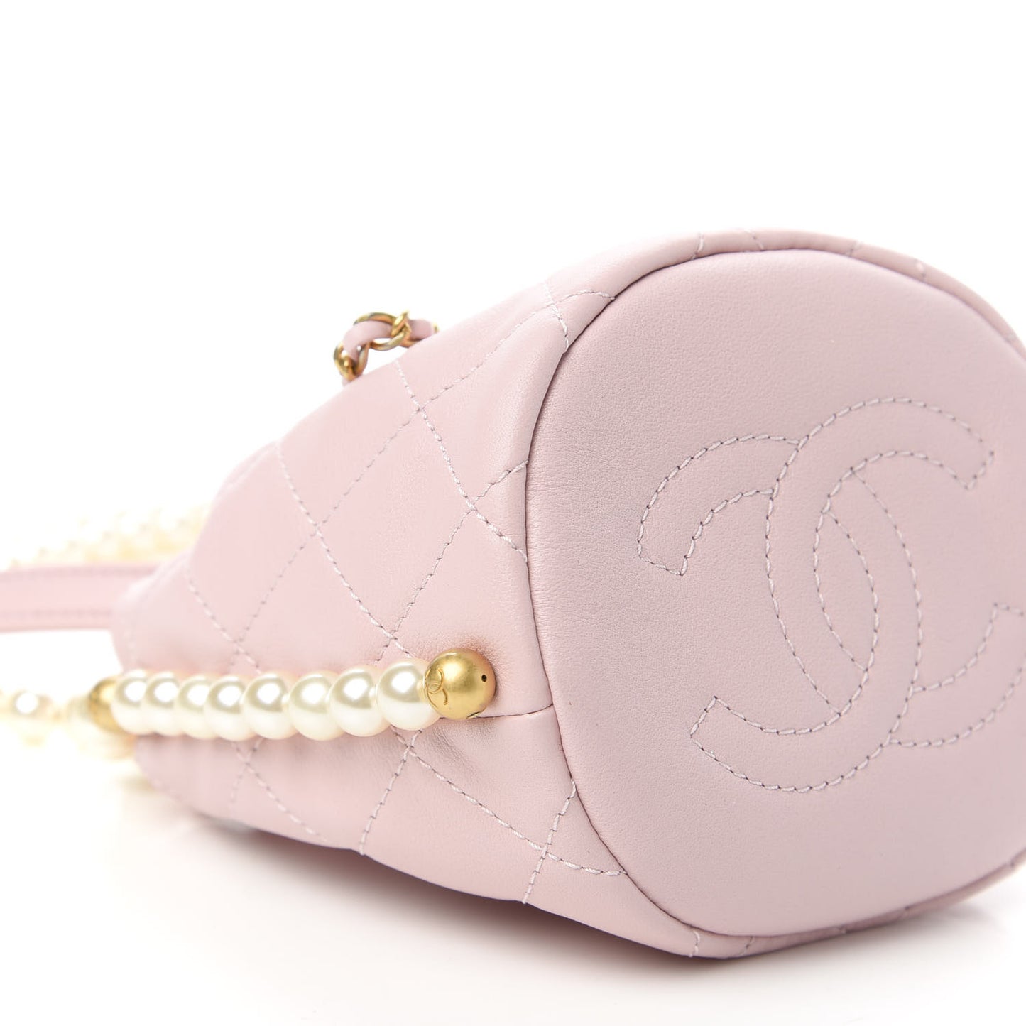 Calfskin Quilted Pearl Mini About Pearls Drawstring Bucket Light Pink